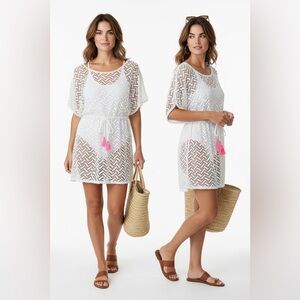Miken Swim White Crochet Tassel Cover-Up Dress – Size Large
